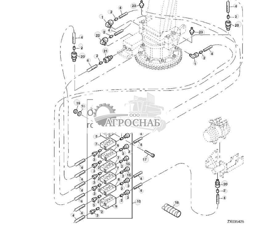 Основание разгрузочного лотка, четыре точки смазки 
